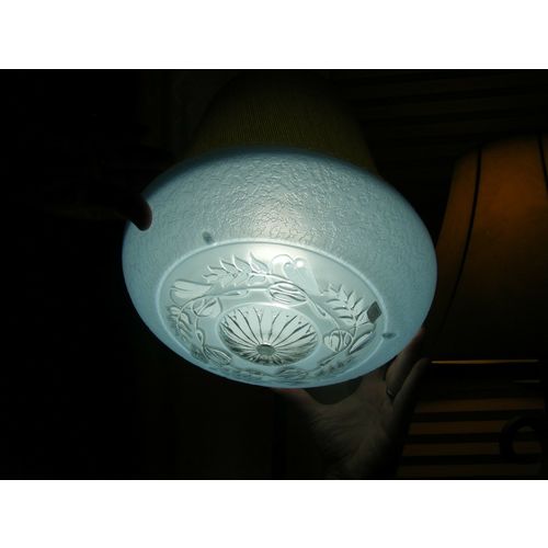 Vintage Blue Frosted Pressed Floral Design Glass Light Fixture Bowl Shade