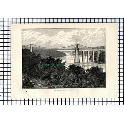 (6409) The Menai Suspension Bridge - 1892 Antique Print