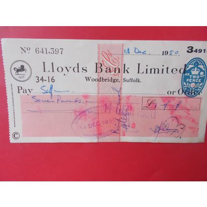 CHEQUE USED 14TH DEC 1950 (24/11)