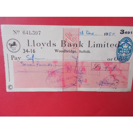 CHEQUE USED 14TH DEC 1950 (24/12)