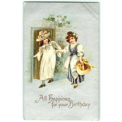 1910 Cute Adorable Young Girls Dress up for Birthday Postcard (A14