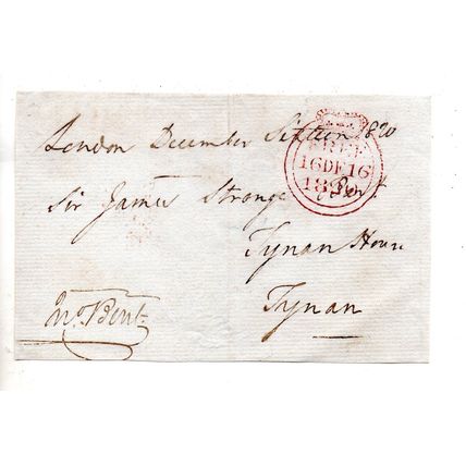 FREE FRONT SENT LONDON TO TYNAN 1820 SIGNED M.BENT WIFE OF JOHN M.P. SLIGO(3777)
