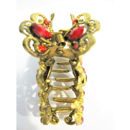 Jeweled antique style bronze gold metal hair claw clips with crystals