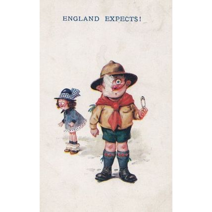 England Expects Boy Scout Scouting Antique Comic Postcard