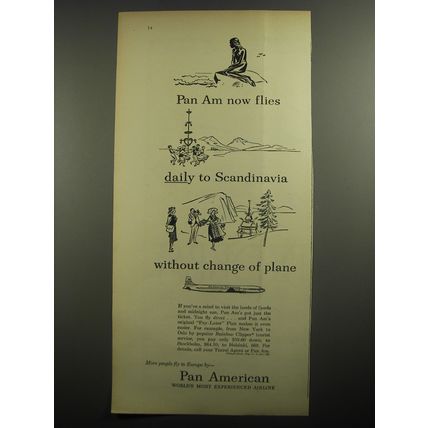 1956 Pan American Airlines Ad - Pan Am now flies daily to Scandinavia