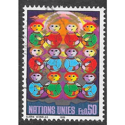 UNITED NATIONS 1988 SWISS PEOPLE GREETING ART ABSTRACT USED