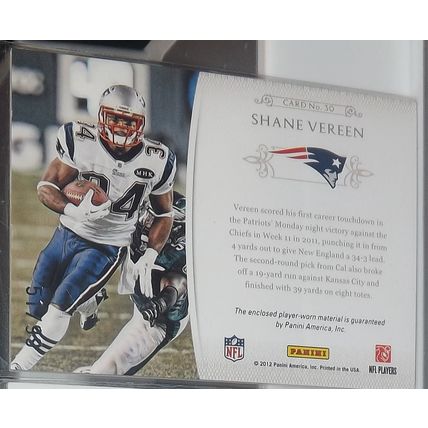 2012 National Treasures SHANE VEREEN (Patriots) NFL Gear dual patch #30 51/99