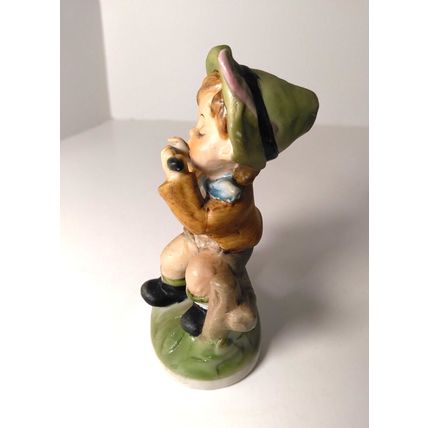 Boy Sitting On Fence Playing Flute Porcelain Figurine Home Decor Farmhouse VTG