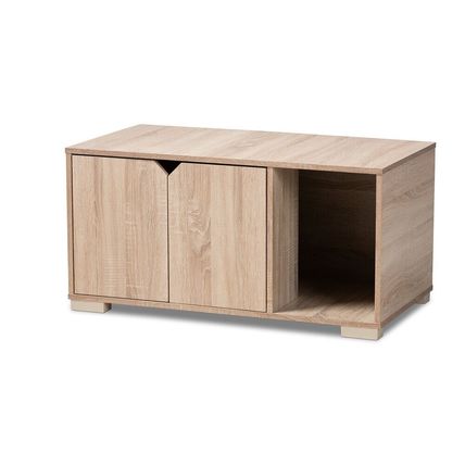 Cat Litter Box Cover Cat House Side End Table Furniture Oak Walnut Brown 2-Door