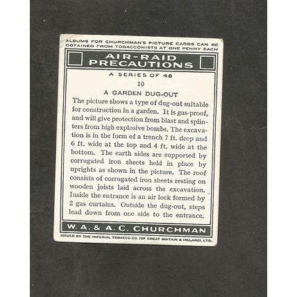 Churchman Air Raid Precautions 1938 #10 A Garden Dugout