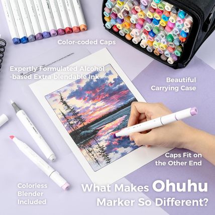 Ohuhu Alcohol Markers Brush Tip- 104-Color Double Tipped Alcohol Based Art Marke