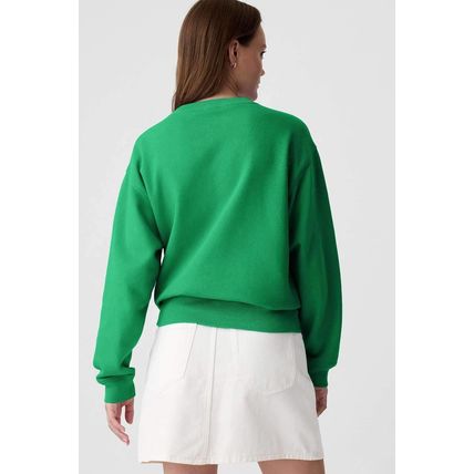 Dark Green Solid Fleece Lined Drop Shoulder Terry Sweatshirt