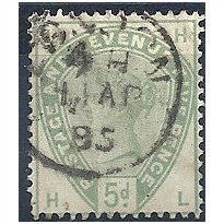 1883 SG193 5d Dull Green Fine Used Check Letters "HL".