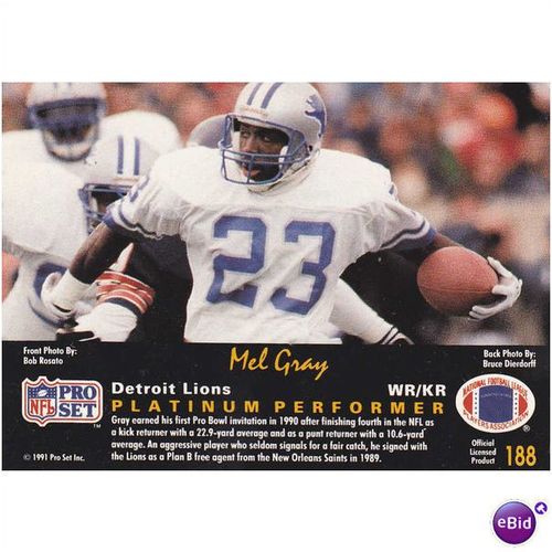 Pro Set Platinum NFL 1991 Mel Gray Detroit Lions Card No. 188 (TT133)