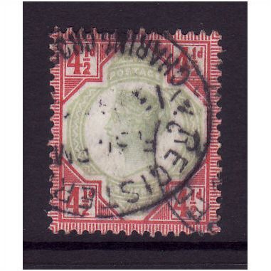 GREAT BRITAIN 1892 QV SG 206 4 1/2d GREEN AND CARMINE USED #2