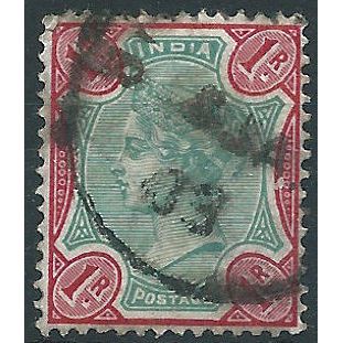 India 1892 SG106 1 Rupee Green & Aniline-Carmine Good/Fine Used .. ..