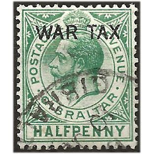 Gibraltar 1918 SG86 1/2d Green WAR TAX Fine Used . ..