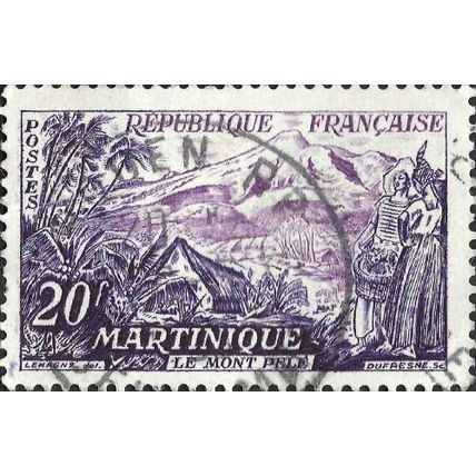 FRANCE, Mount Pele, Martinique, violet 1955, 20F, #2