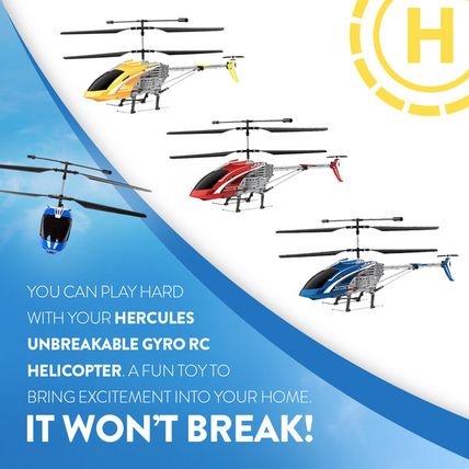 Hercules Unbreakable Gyro 3.5CH RC Helicopter (Large 15" Long W/ 13" Rotor)