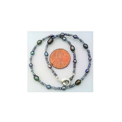Black Freshwater Pearl Beaded Anklet Bracelet