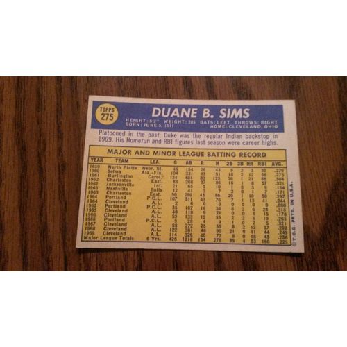 1970 Topps Card # 275 Duke Sims Very Good-Excellent (4) Cleveland Indians