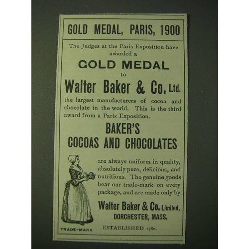 1900 Walter Baker & Co.'s Baker's Cocoas and Chocolates Ad - Gold Medal, Paris