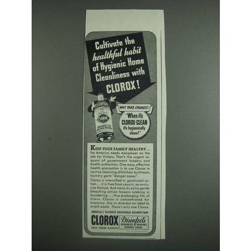 1943 Clorox Bleach Ad - Cultivate healthful habit of Hygienic home cleanliness