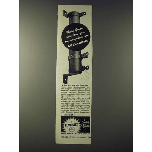 1943 Clarostat Greenohms Resistors Ad - Those green resistors you see