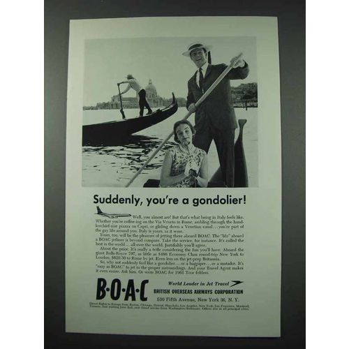 1961 BOAC Airline Ad - Suddenly, You're A Gondolier