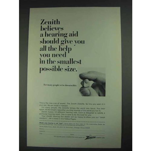 1967 Zenith Zenette Hearing Aid Ad - Smallest Size