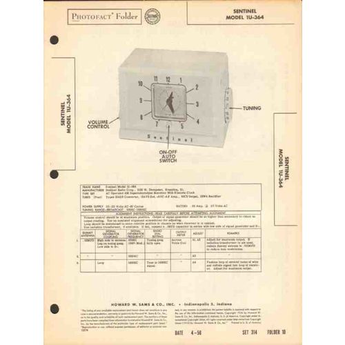 SENTINEL model 1U364 AM radio receiver clock Sams Photofact manual