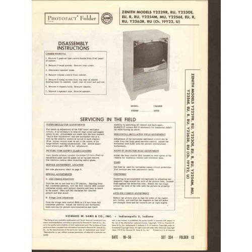 ZENITH model Y2229 Y2230 Y2254 Y2256 Y2263 TV Sams Photofact manual