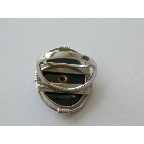 SIZE 5 3/4- 10K WHITE GOLD ONYX DIAMOND RING