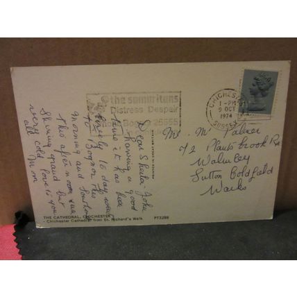 CHICHESTER CATHEDRAL, SUSSEX used postcard 1974 pm =