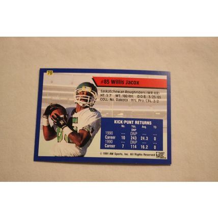 Willis Jacox 1991 AW Sport All-World CFL NO. 78