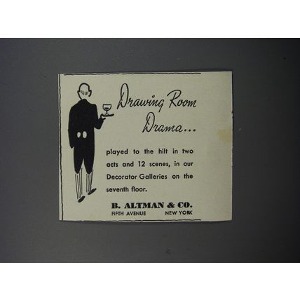 1950 B. Altman & Co. Decorator Galleries Ad - Drawing Room drama