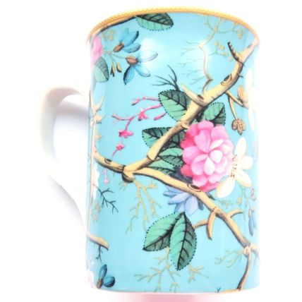 William Kilburn Mug Floral Design Fine China - Floral on a Blue Background