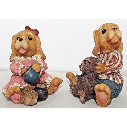 Vintage Pair of Hand Painted, Polyresin Dog Ornaments