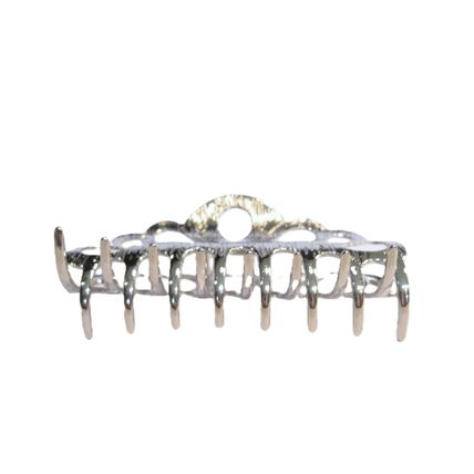Shiny silver textured metal hair claw clip for medium fine hair
