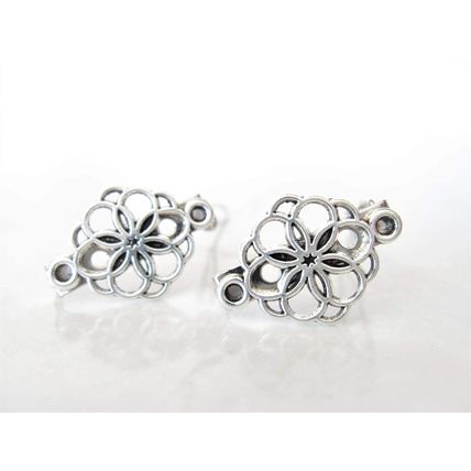 Extra tiny small silver metal flower hair pin clip barrette (set of two)