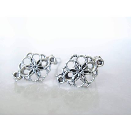 Extra tiny small silver metal flower hair pin clip barrette (set of two)