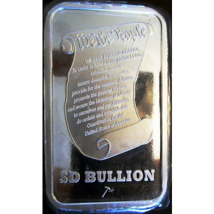 Silver PROOF-LIKE Deep Cameo Bullion Bar 5 troy ounces "WE THE PEOPLE" .999