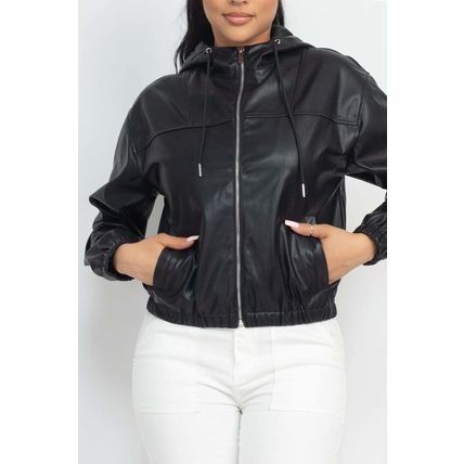 Faux Leather Hoodie Jacket