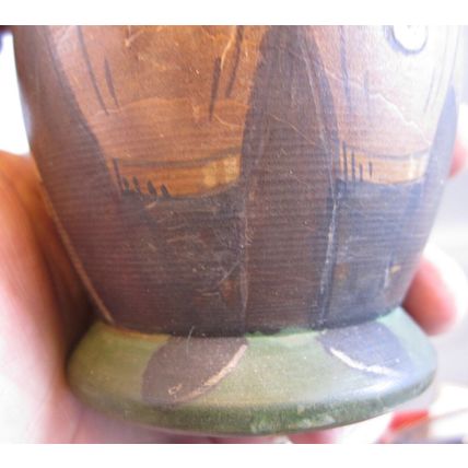 RARE Antique Painted Man Wooden TREENWARE TOBACCO TEA JAR CONTAINER PRIMITIVE