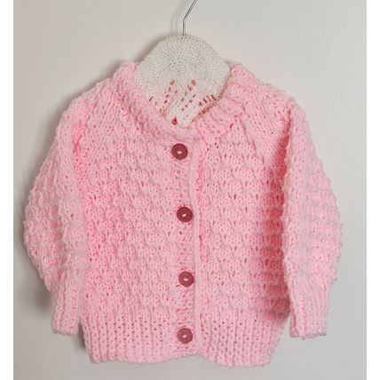 Hand Knitted Cardigan in Pink Chunky Wool to fit 18-24 months BRAND NEW