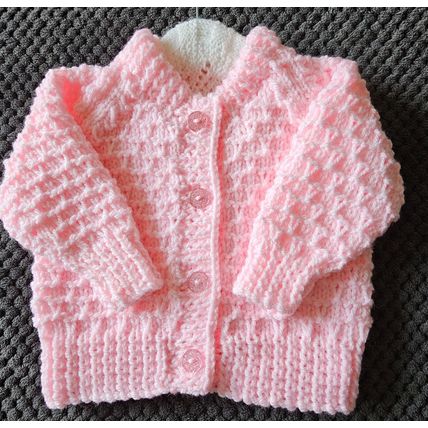 Hand Knitted Cardigan in Pink Chunky Wool to fit 18-24 months BRAND NEW