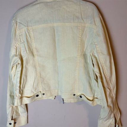 Ellen Tracy Women's Linen Blend Jacket Yellow Sz 14 Zip Up Snap Button Wristlets