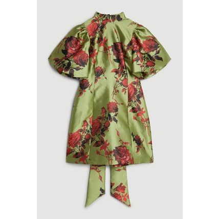 KAREN MILLEN Tall Floral Jacquard Panelled Puff Sleeve Mini Dress NEW (RARE)