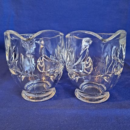 Vintage Lot 2 Indiana Glass WILLOW CLEAR 1008 CREAMERS 3 3/8" Leaf 6oz Milk