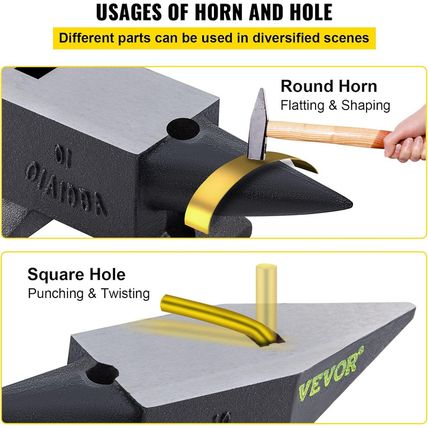 VEVOR Cast Steel Anvil, 22 Lbs(10Kg) Single Horn Anvil with Large Countertop and
